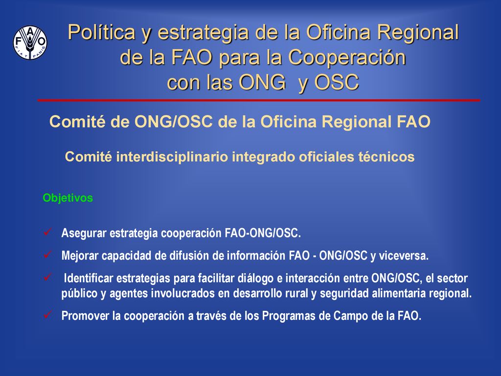 Política y estrategia de la Oficina Regional de la FAO para la Cooperación con las ONG y OSC