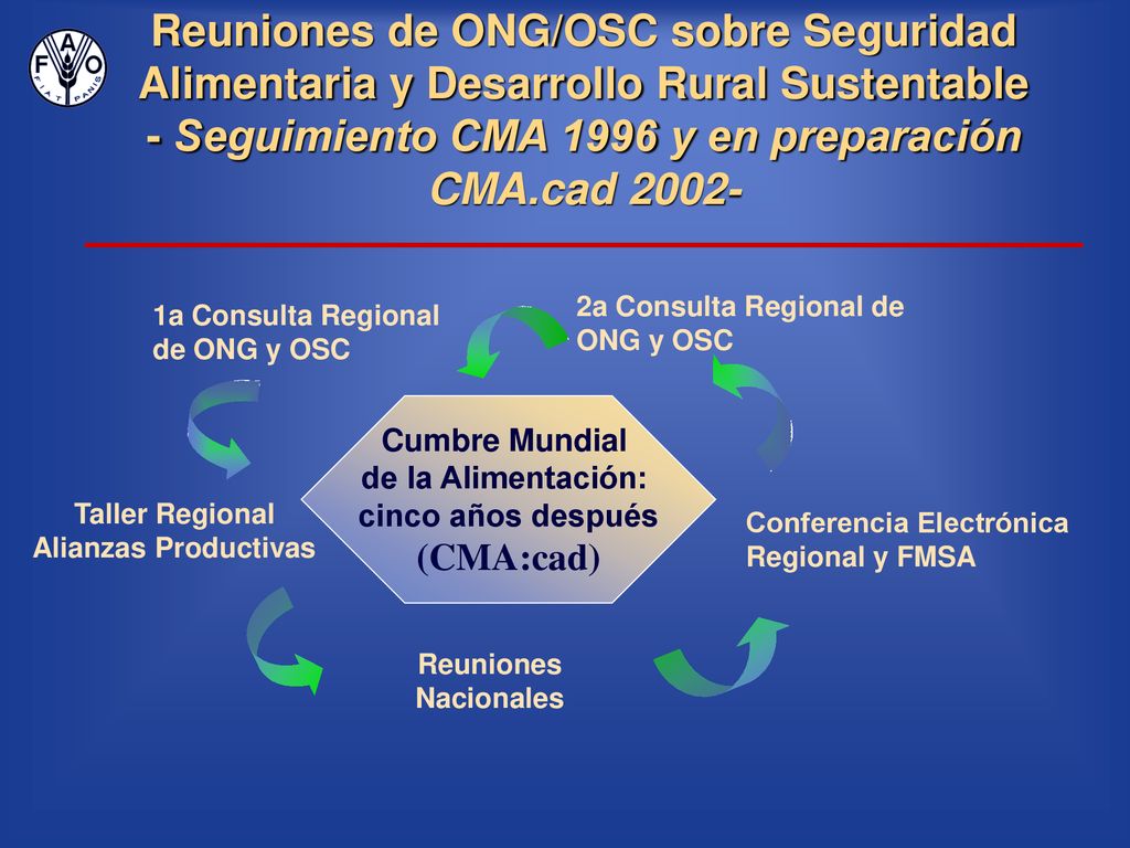 Reuniones de ONG/OSC sobre Seguridad Alimentaria y Desarrollo Rural Sustentable - Seguimiento CMA 1996 y en preparación CMA.cad 2002-
