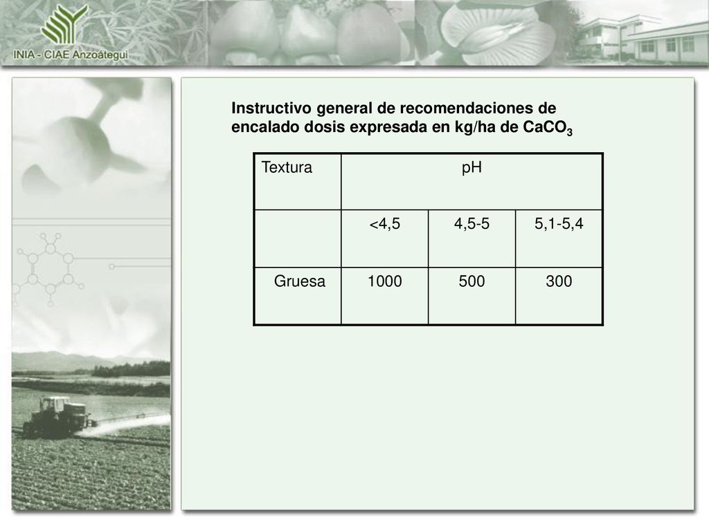 Instructivo general de recomendaciones de encalado dosis expresada en kg/ha de CaCO3