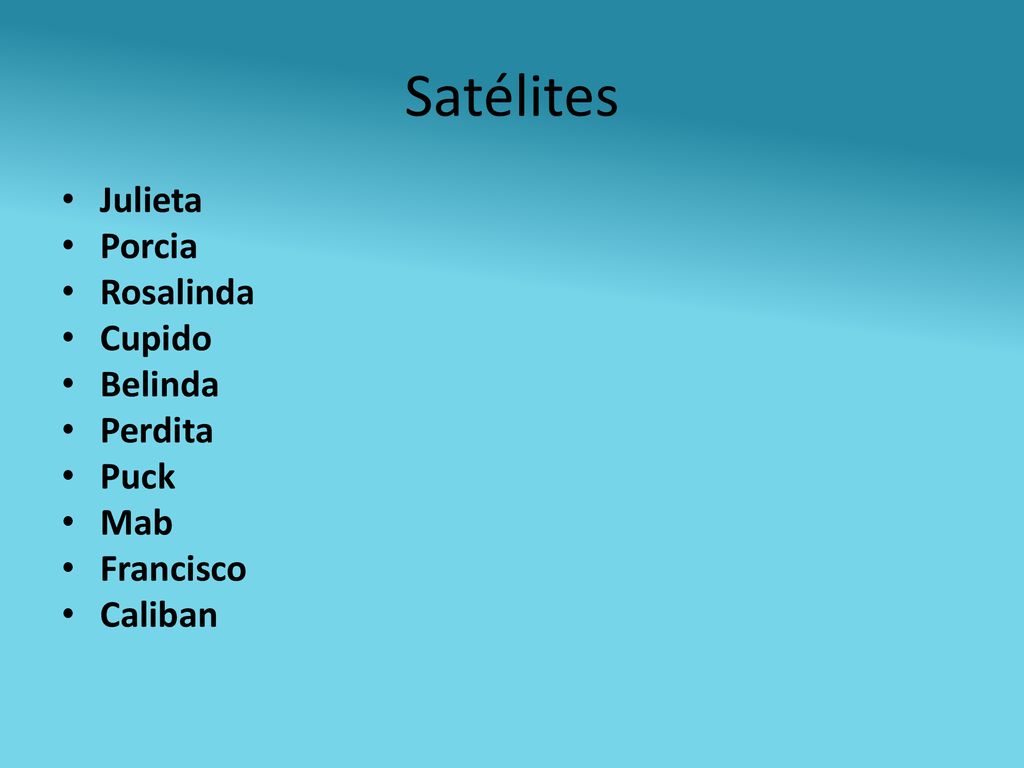 Satélites Julieta Porcia Rosalinda Cupido Belinda Perdita Puck Mab