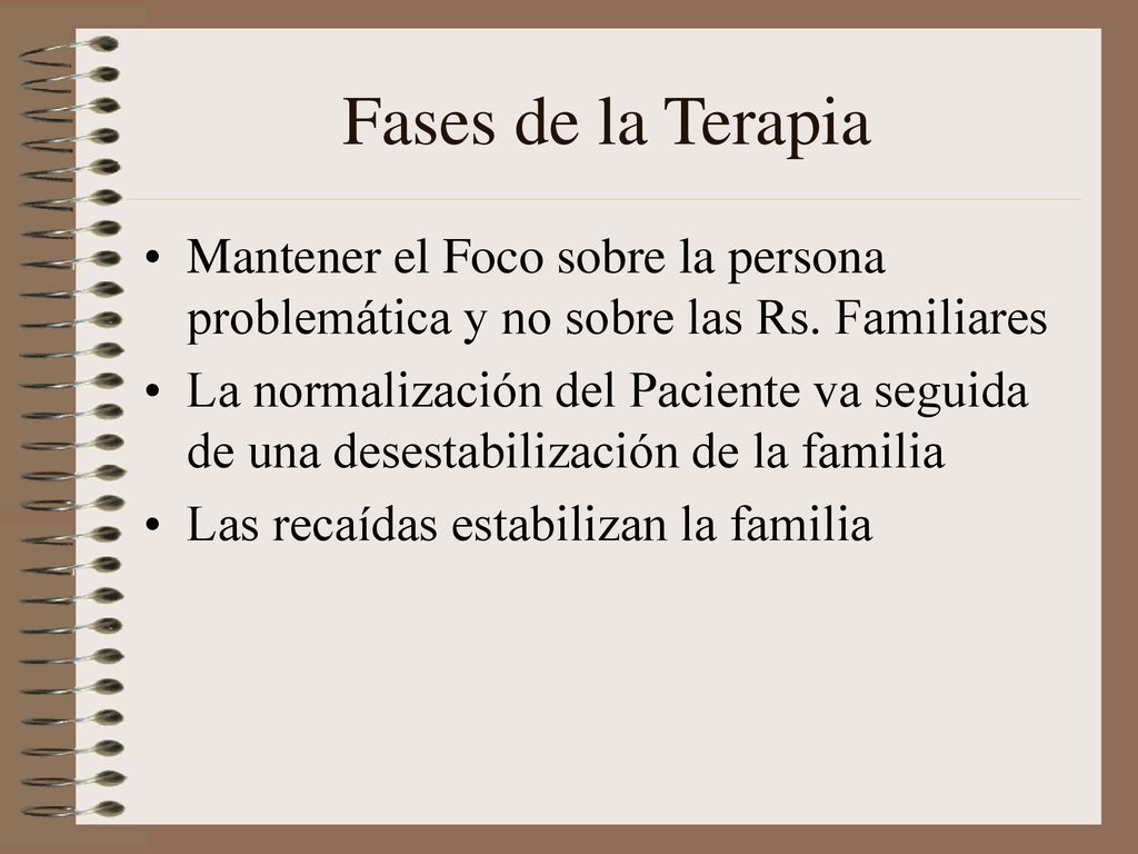 Fases de la Terapia Mantener el Foco sobre la persona problemática y no sobre las Rs. Familiares.