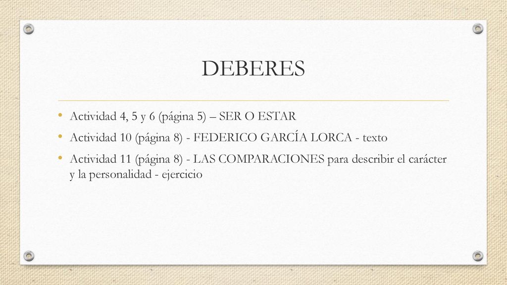 DEBERES Actividad 4, 5 y 6 (página 5) – SER O ESTAR