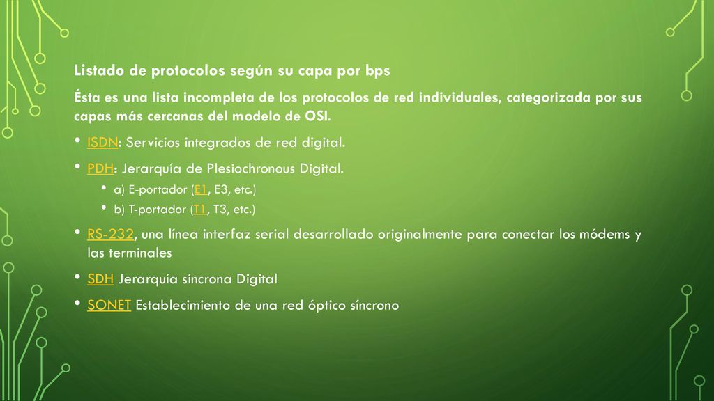 Listado de protocolos según su capa por bps
