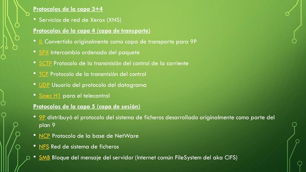 Protocolos de la capa 3+4 Servicios de red de Xerox (XNS) Protocolos de la capa 4 (capa de transporte)