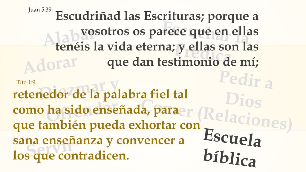 Escuchar la Prédica Alabar Adorar Pedir a Dios Diezmar y Ofrendar