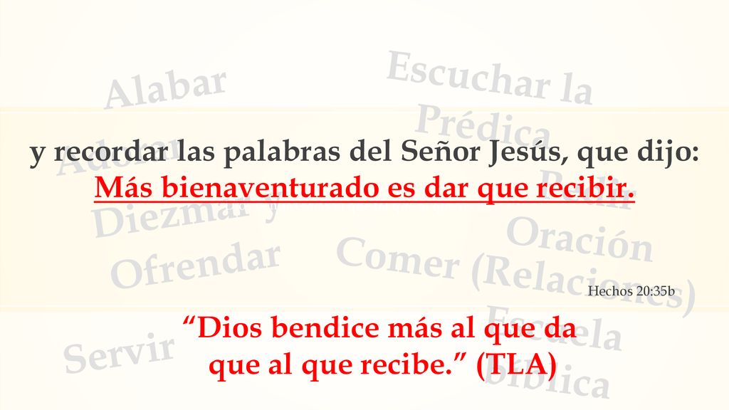 Dios bendice más al que da que al que recibe. (TLA)