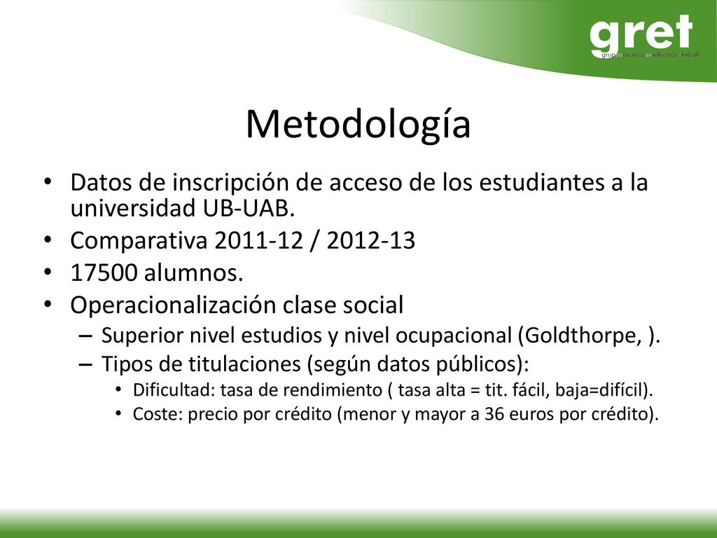 Metodología Datos de inscripción de acceso de los estudiantes a la universidad UB-UAB. Comparativa /