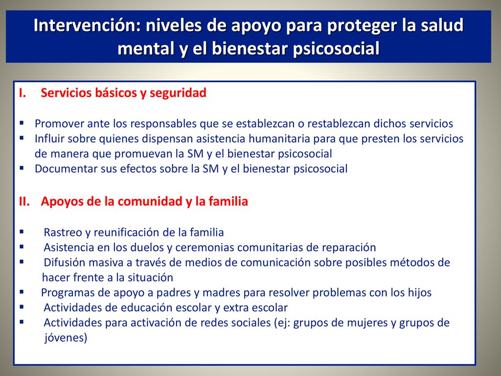 Intervención: niveles de apoyo para proteger la salud mental y el bienestar psicosocial