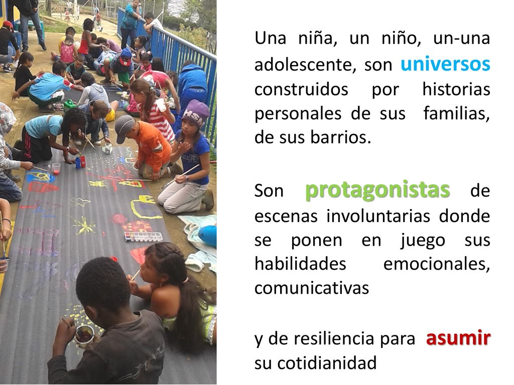 Una niña, un niño, un-una adolescente, son universos construidos por historias personales de sus familias, de sus barrios.