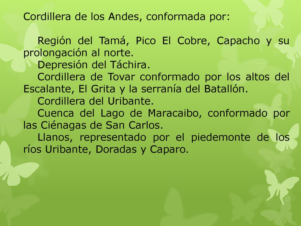 Cordillera de los Andes, conformada por:
