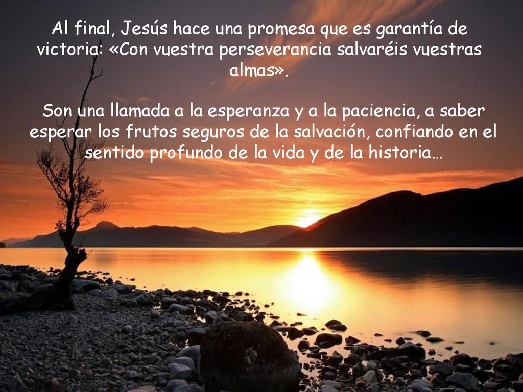 Al final, Jesús hace una promesa que es garantía de victoria: «Con vuestra perseverancia salvaréis vuestras almas».