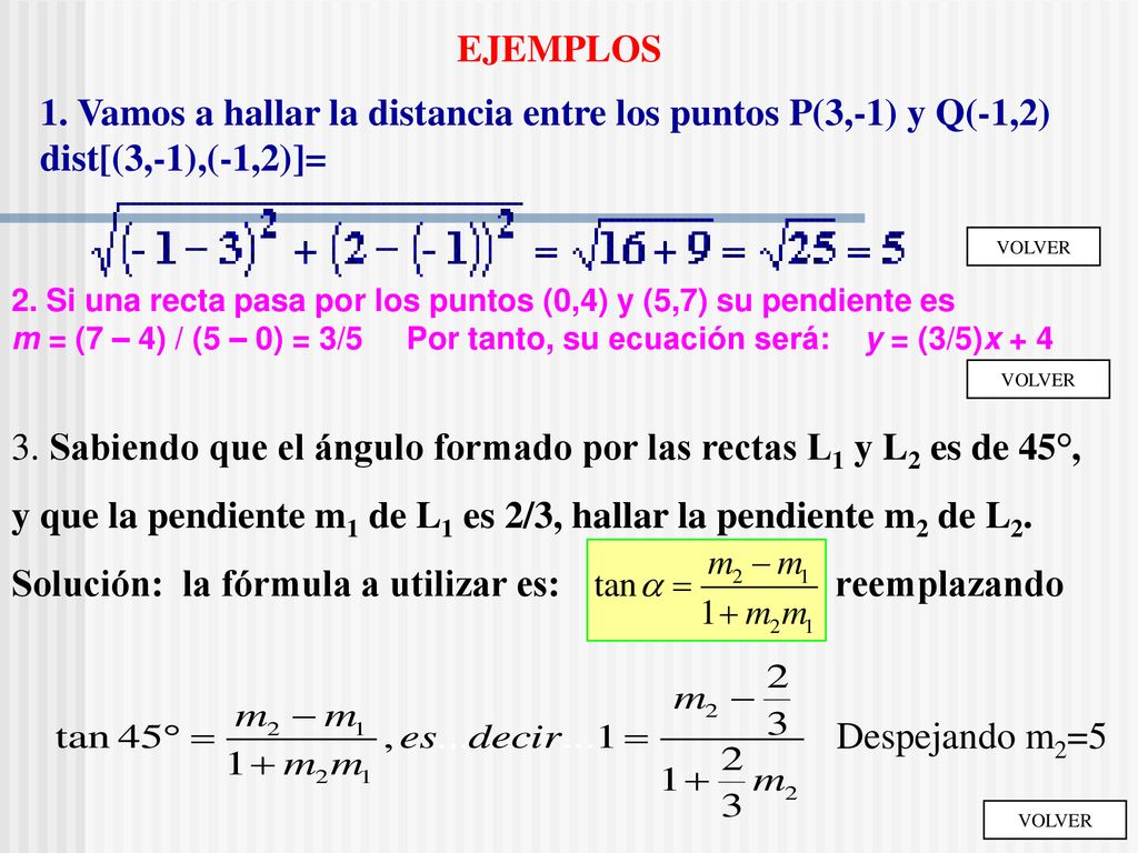 3. Sabiendo que el ángulo formado por las rectas L1 y L2 es de 45°,