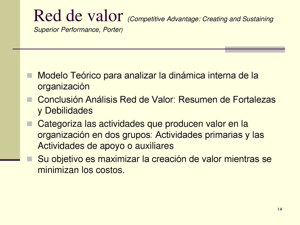 Red de valor (Competitive Advantage: Creating and Sustaining Superior Performance, Porter)