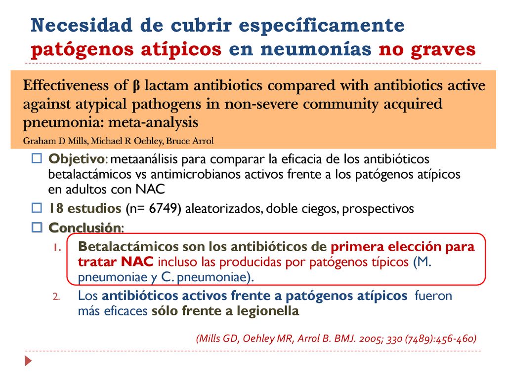 Necesidad de cubrir específicamente patógenos atípicos en neumonías no graves