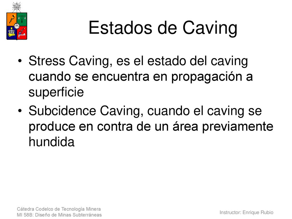 Estados de Caving Stress Caving, es el estado del caving cuando se encuentra en propagación a superficie.