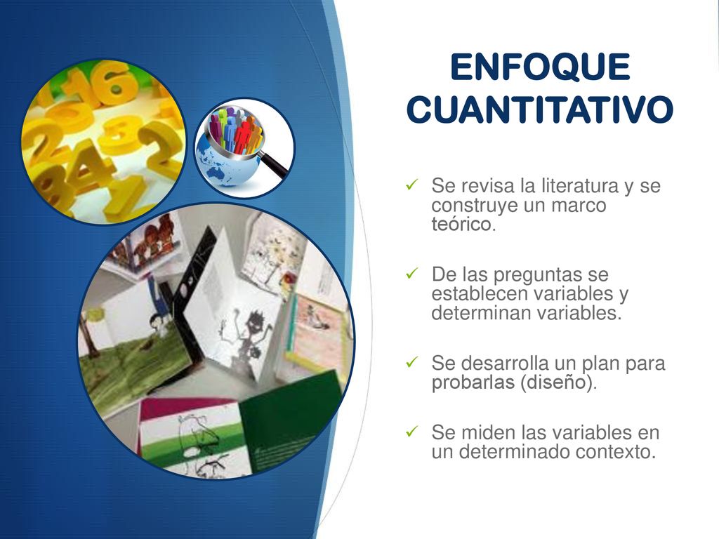 ENFOQUE CUANTITATIVO Se revisa la literatura y se construye un marco teórico. De las preguntas se establecen variables y determinan variables.