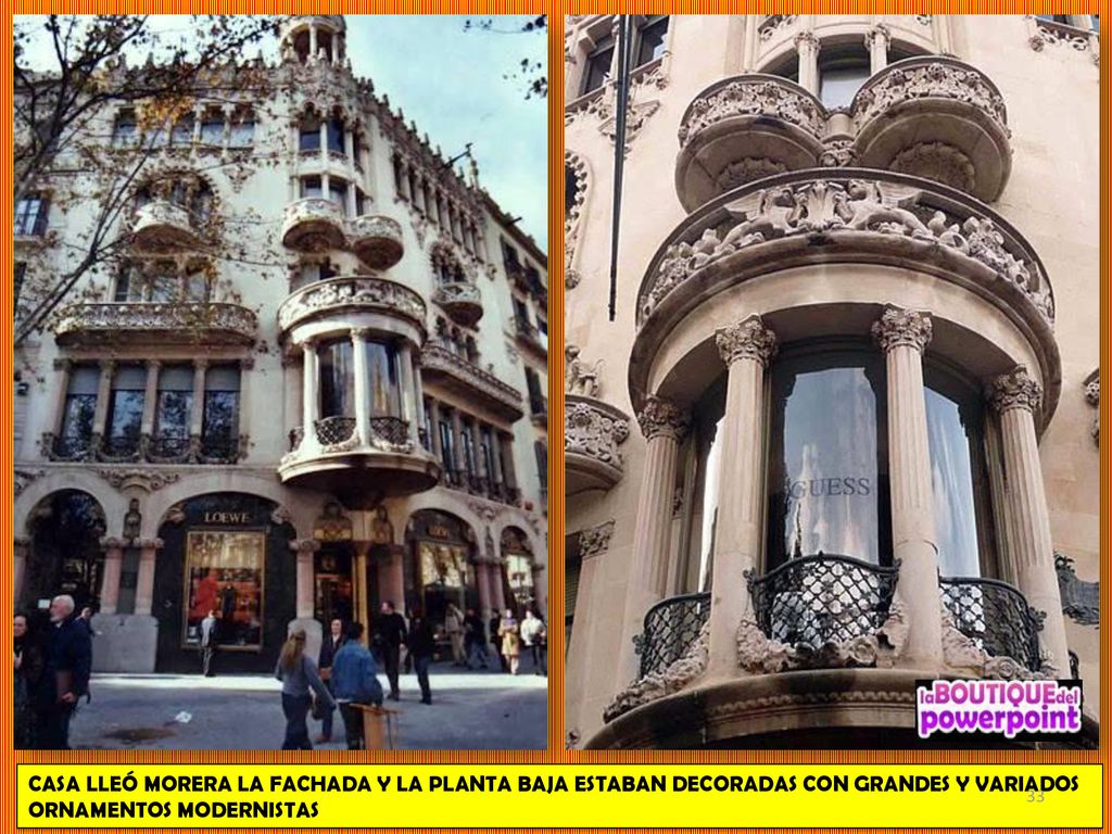 CASA LLEÓ MORERA LA FACHADA Y LA PLANTA BAJA ESTABAN DECORADAS CON GRANDES Y VARIADOS ORNAMENTOS MODERNISTAS
