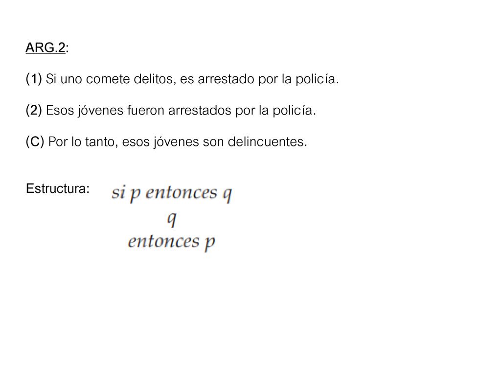 ARG.2: (1) Si uno comete delitos, es arrestado por la policía. (2) Esos jóvenes fueron arrestados por la policía.