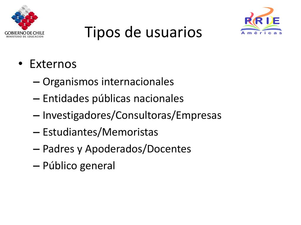 Tipos de usuarios Externos Organismos internacionales