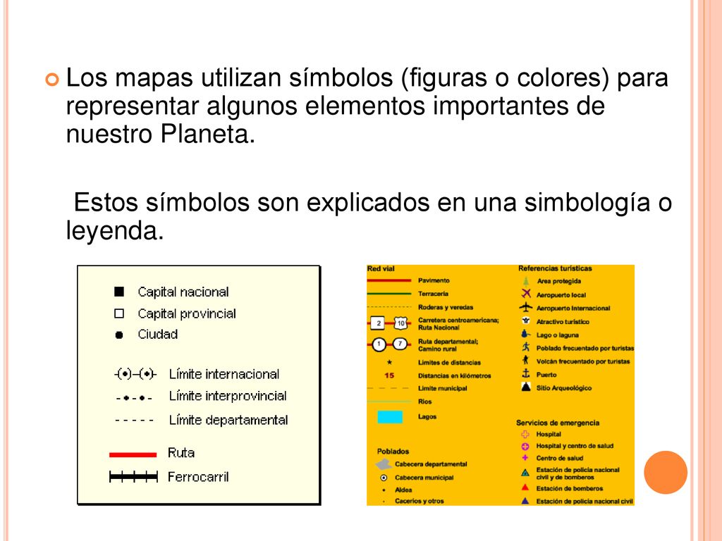 Los mapas utilizan símbolos (figuras o colores) para representar algunos elementos importantes de nuestro Planeta.