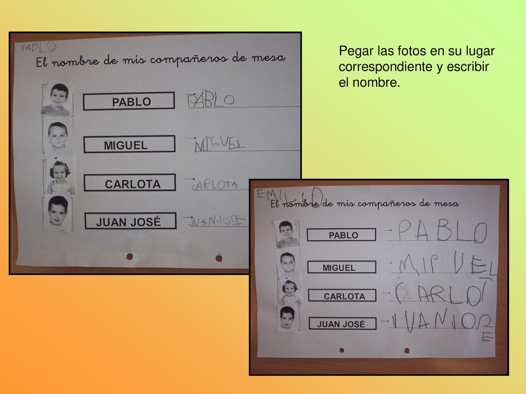 Pegar las fotos en su lugar correspondiente y escribir el nombre.