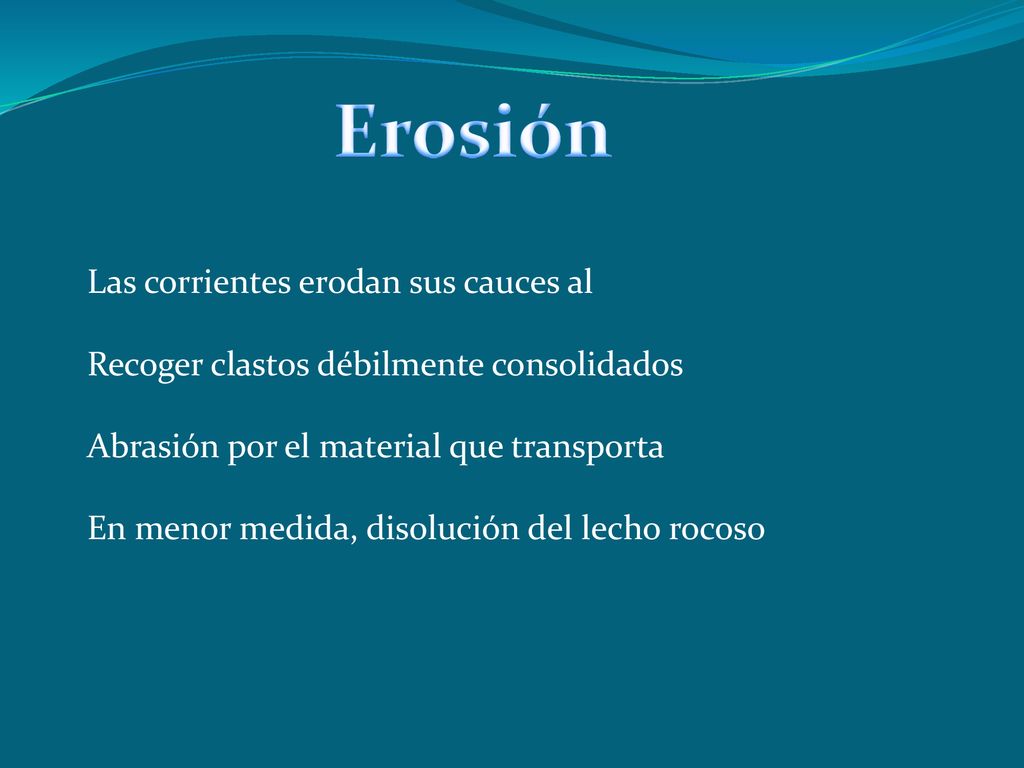 Erosión Las corrientes erodan sus cauces al