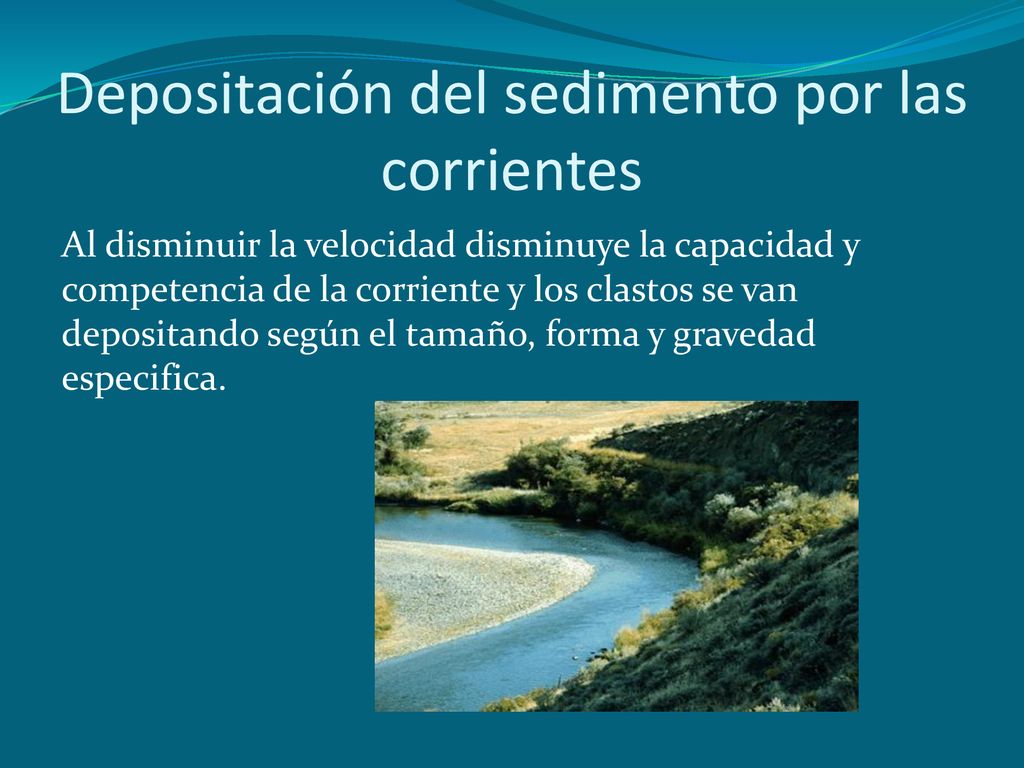 Depositación del sedimento por las corrientes