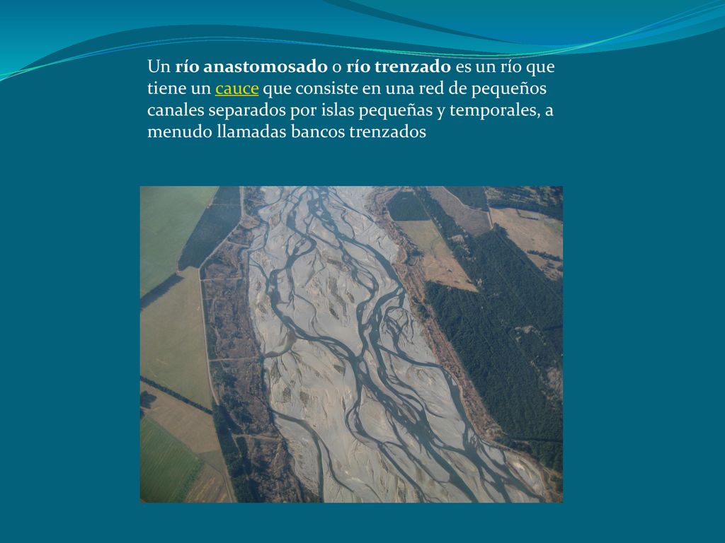 Un río anastomosado o río trenzado es un río que tiene un cauce que consiste en una red de pequeños canales separados por islas pequeñas y temporales, a menudo llamadas bancos trenzados