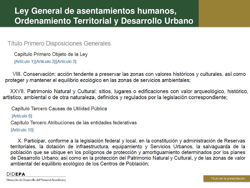 Ley General de asentamientos humanos, Ordenamiento Territorial y Desarrollo Urbano