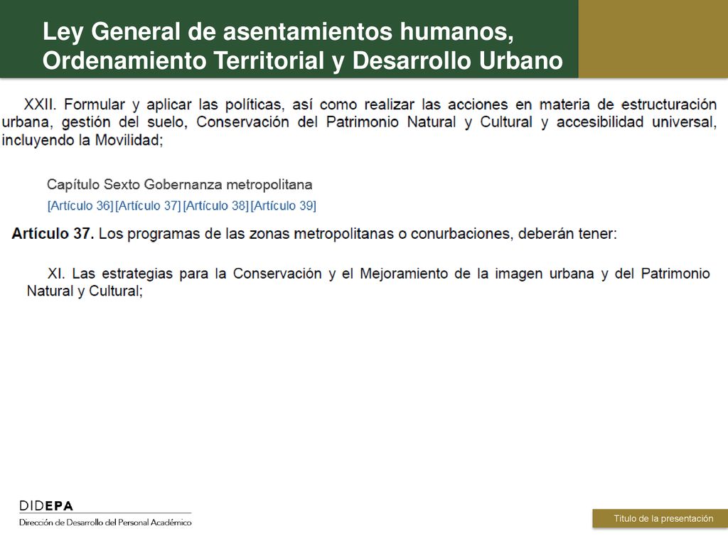 Ley General de asentamientos humanos, Ordenamiento Territorial y Desarrollo Urbano