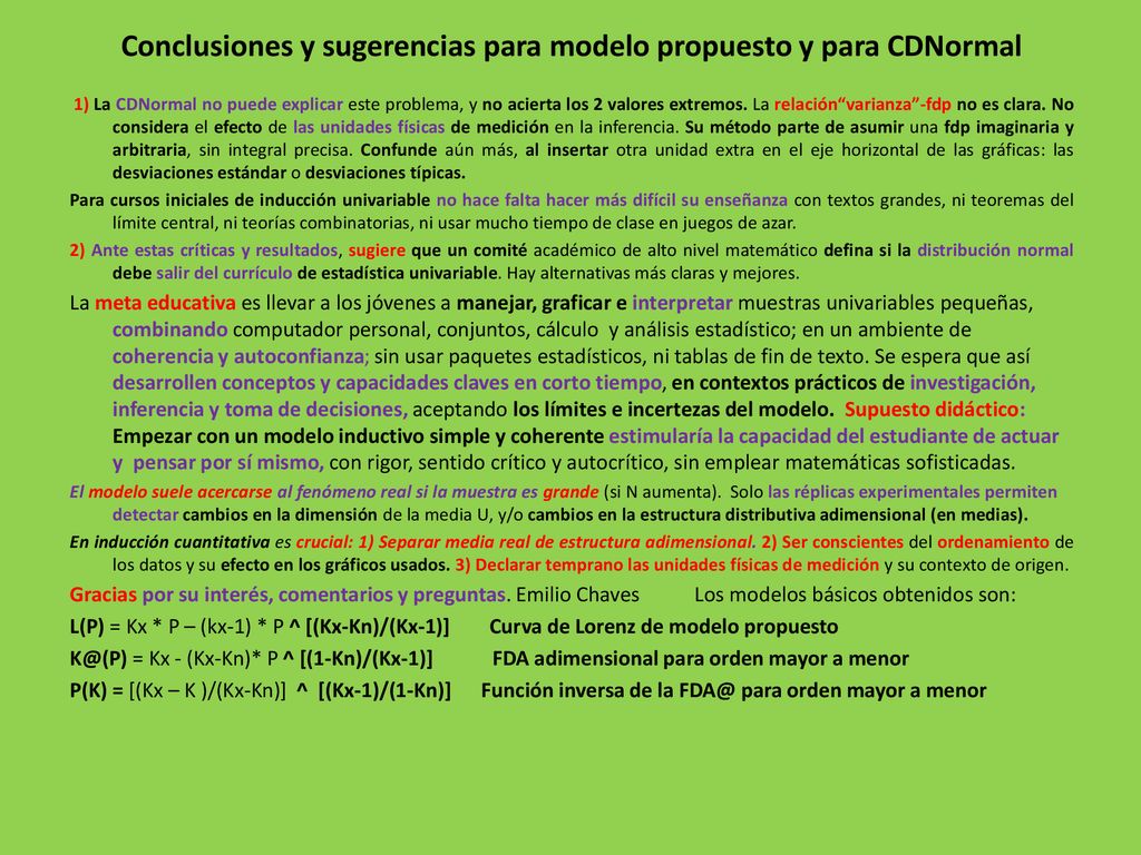Conclusiones y sugerencias para modelo propuesto y para CDNormal