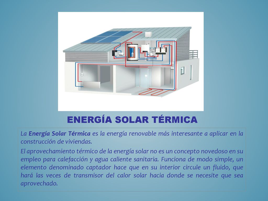 ENERGÍA SOLAR TÉRMICA La Energía Solar Térmica es la energía renovable más interesante a aplicar en la construcción de viviendas.