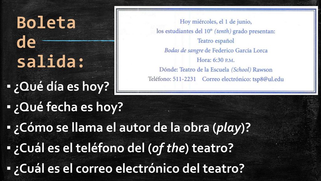 Boleta de salida: ¿Qué día es hoy ¿Qué fecha es hoy