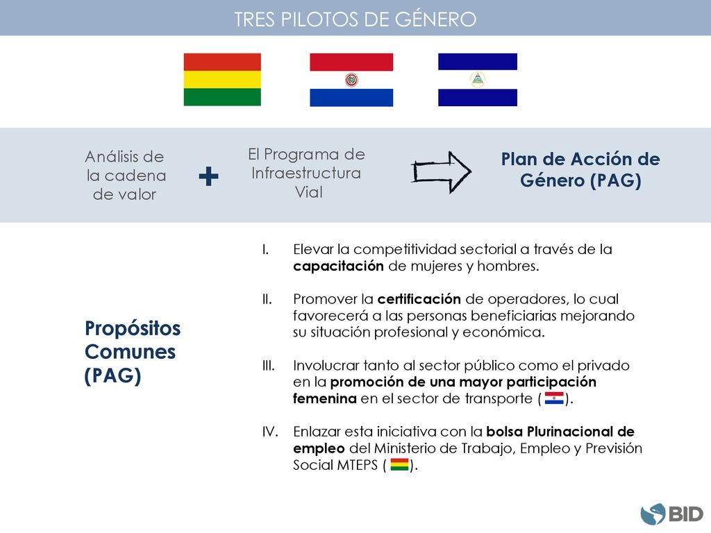 + TRES PILOTOS DE GÉNERO Propósitos Comunes (PAG) Plan de Acción de