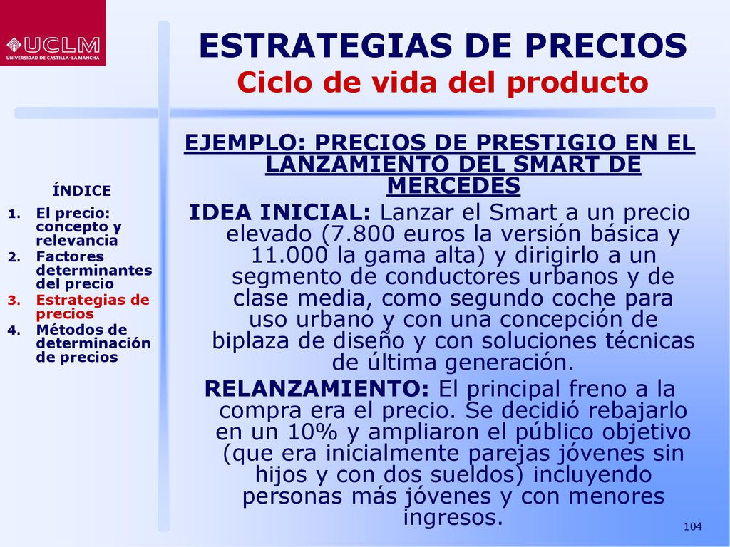 ESTRATEGIAS DE PRECIOS Ciclo de vida del producto