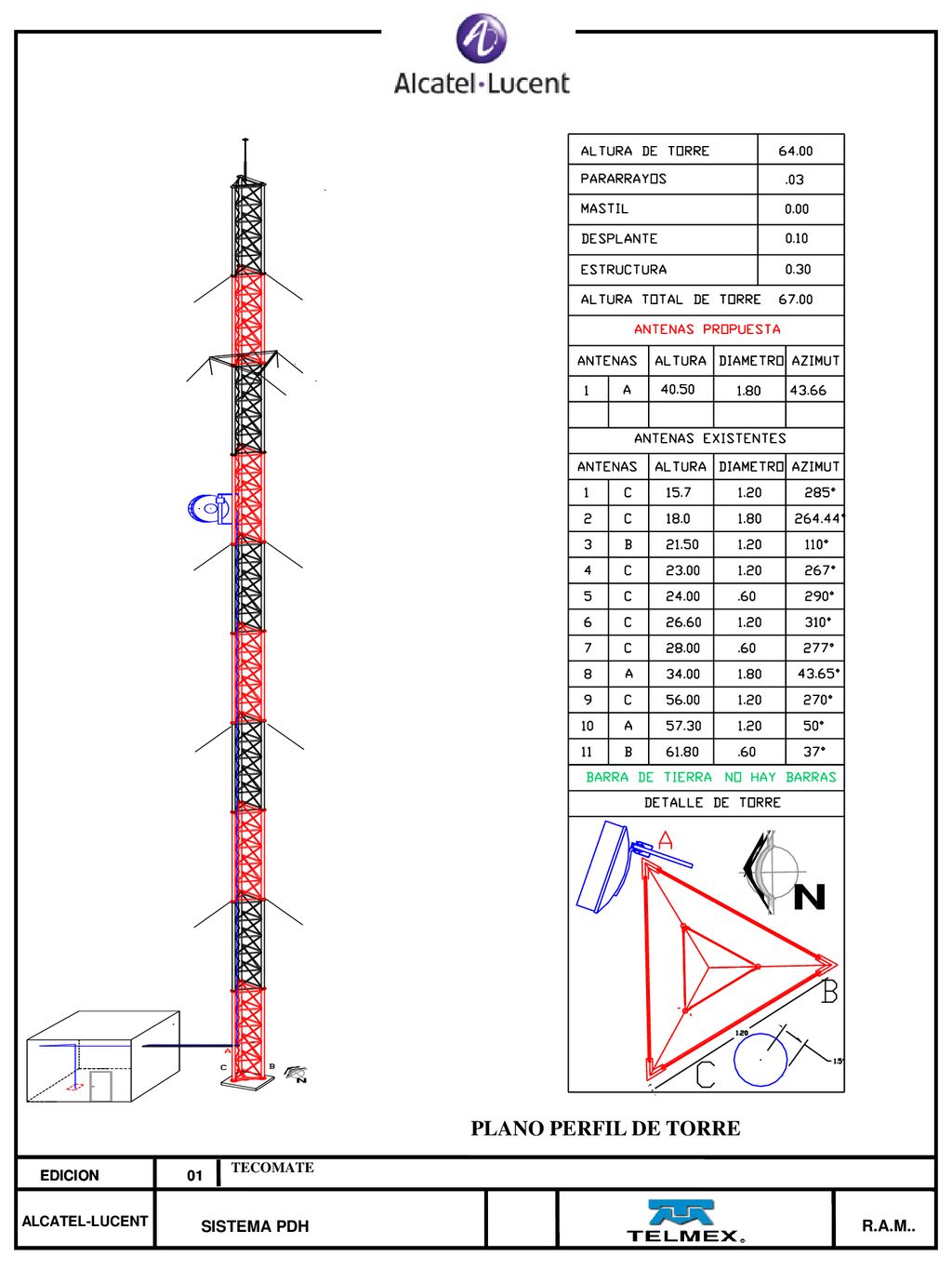 PLANO PERFIL DE TORRE SISTEMA PDH R.A.M.. EDICION EDICION 01 01