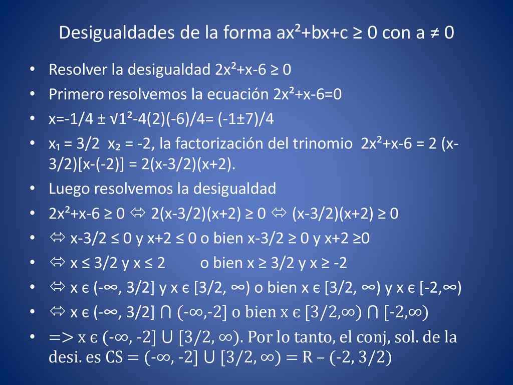 Desigualdades de la forma ax²+bx+c ≥ 0 con a ≠ 0