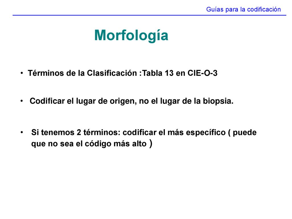 Morfología Términos de la Clasificación :Tabla 13 en CIE-O-3