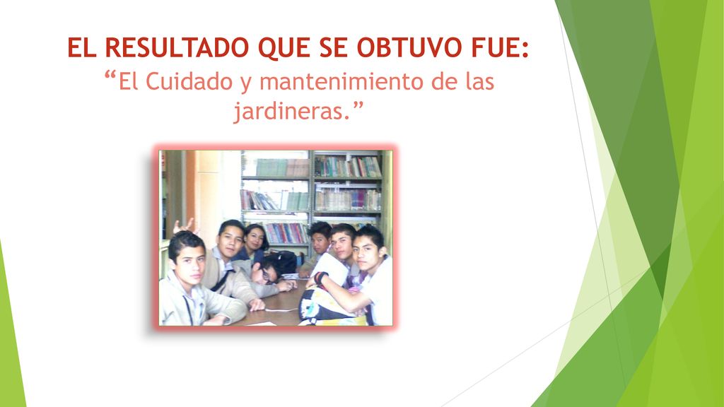 EL RESULTADO QUE SE OBTUVO FUE: El Cuidado y mantenimiento de las jardineras.