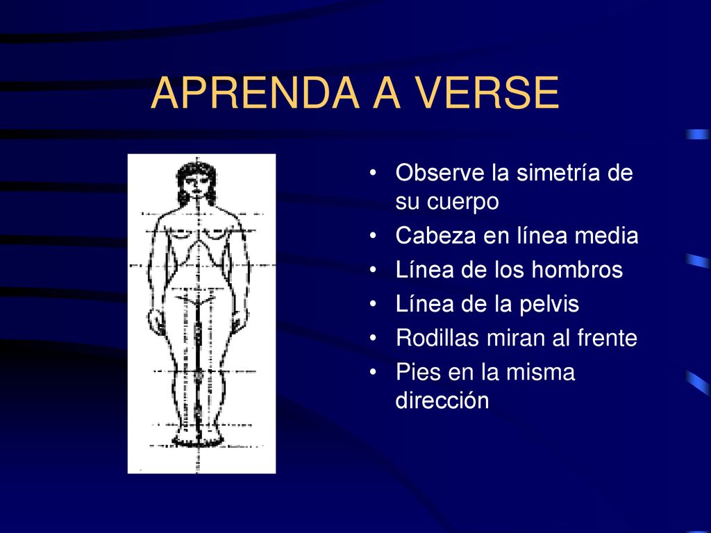 APRENDA A VERSE Observe la simetría de su cuerpo Cabeza en línea media