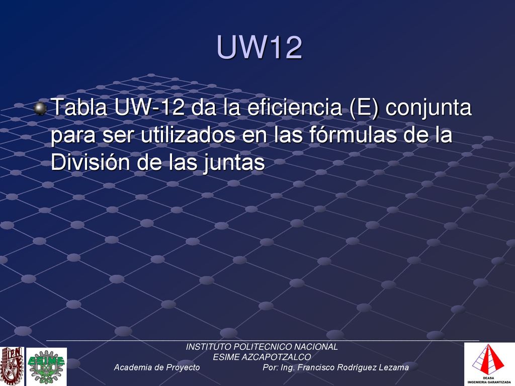UW12 Tabla UW-12 da la eficiencia (E) conjunta para ser utilizados en las fórmulas de la División de las juntas.