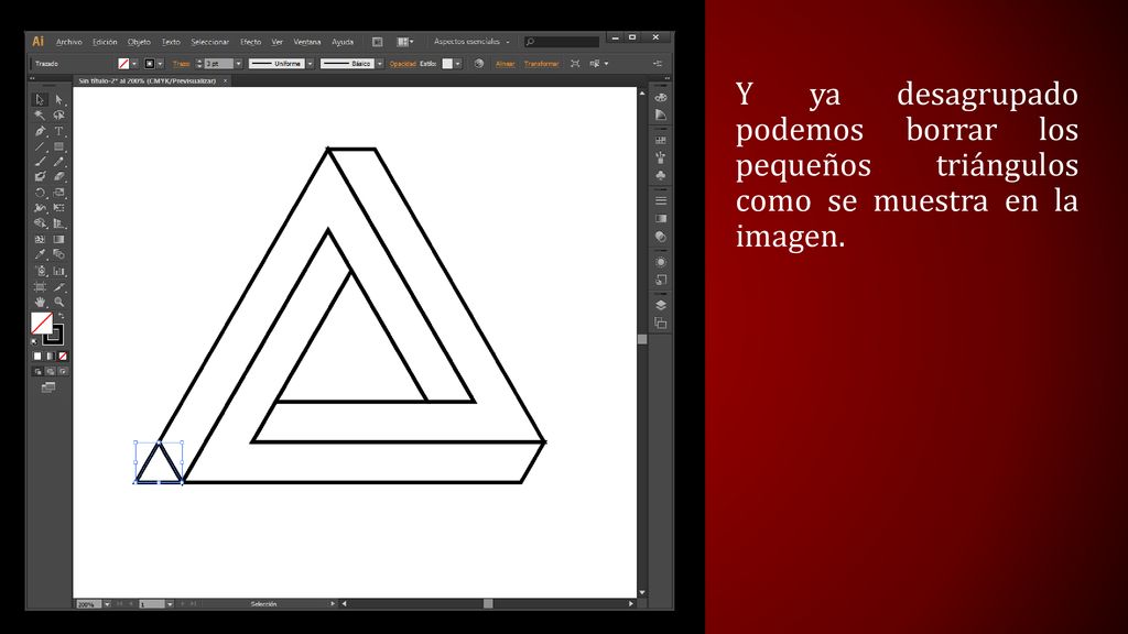 Y ya desagrupado podemos borrar los pequeños triángulos como se muestra en la imagen.
