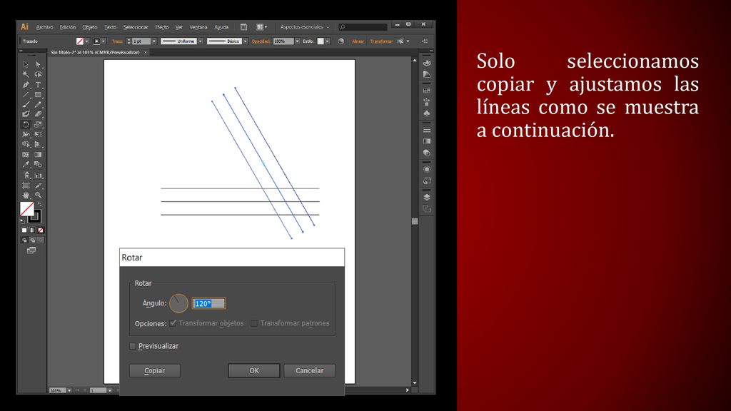 Solo seleccionamos copiar y ajustamos las líneas como se muestra a continuación.