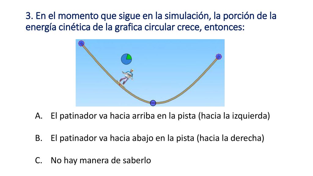 3. En el momento que sigue en la simulación, la porción de la energía cinética de la grafica circular crece, entonces:
