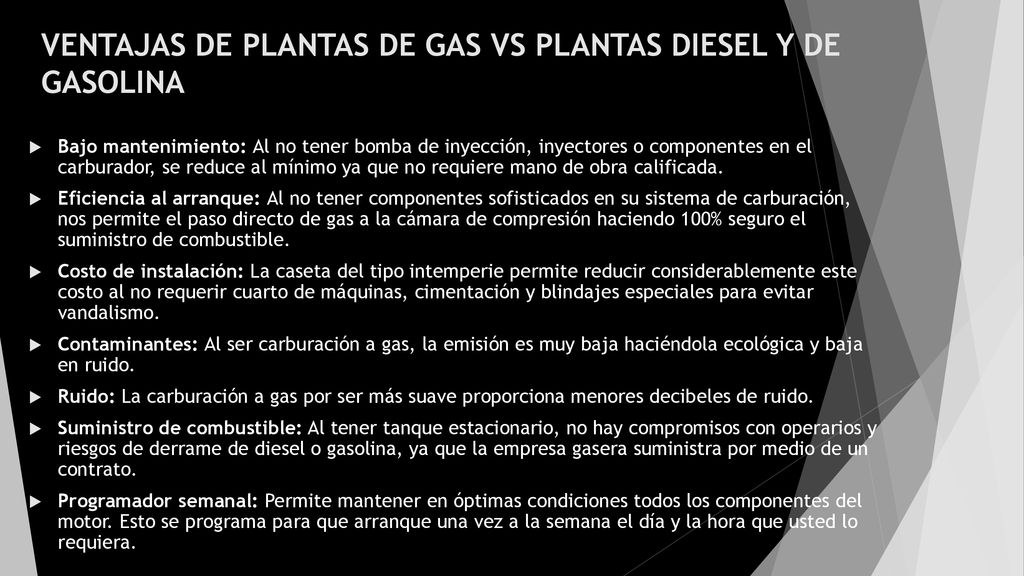 VENTAJAS DE PLANTAS DE GAS VS PLANTAS DIESEL Y DE GASOLINA