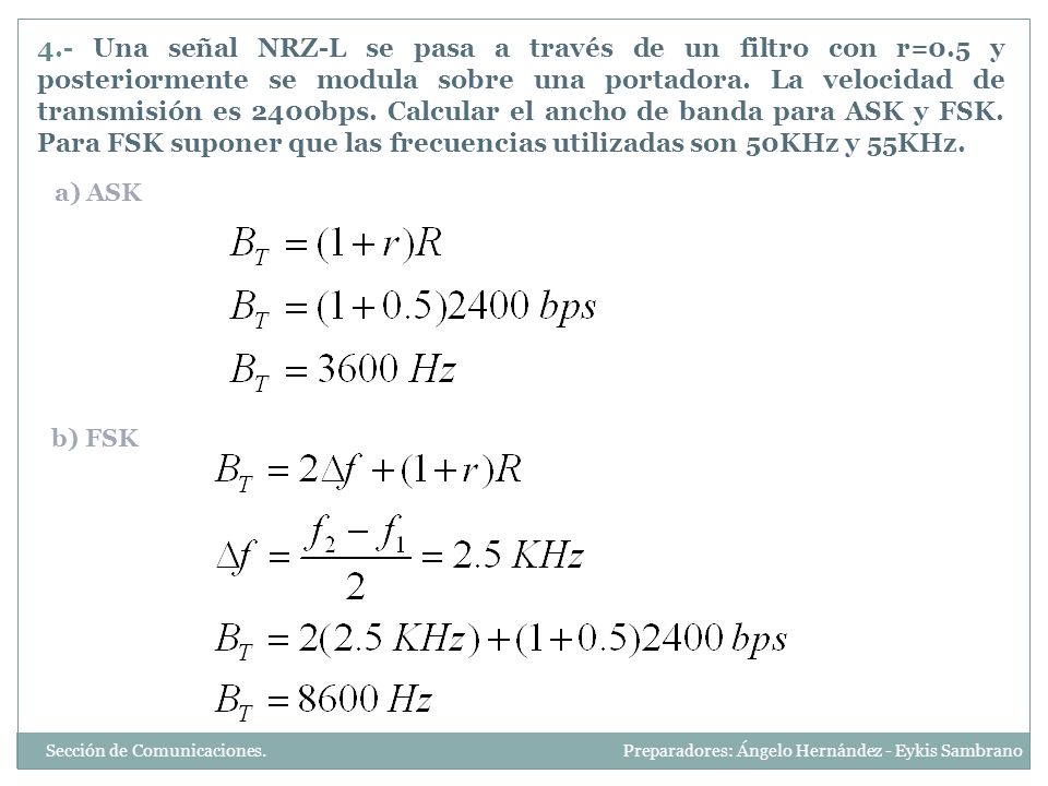 4. - Una señal NRZ-L se pasa a través de un filtro con r=0