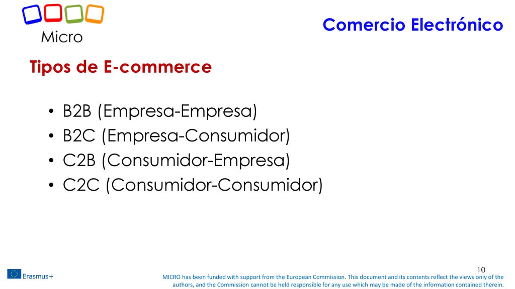 Comercio Electrónico Tipos de E-commerce. B2B (Empresa-Empresa) B2C (Empresa-Consumidor) C2B (Consumidor-Empresa)