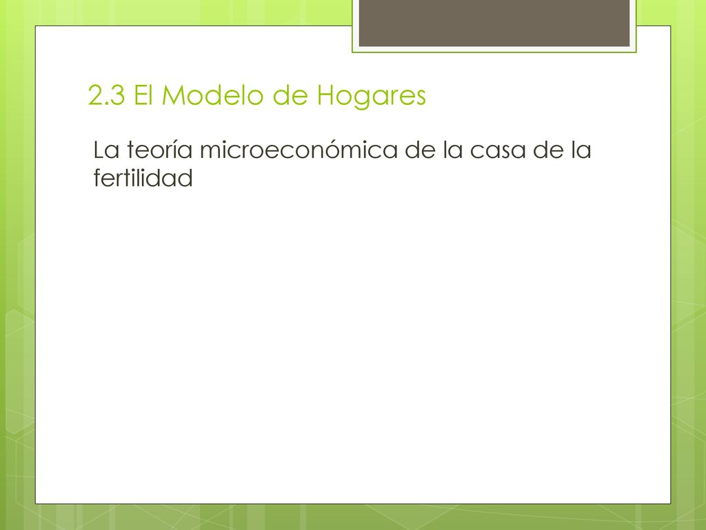2.3 El Modelo de Hogares La teoría microeconómica de la casa de la fertilidad