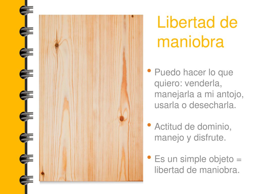 Libertad de maniobra Puedo hacer lo que quiero: venderla, manejarla a mi antojo, usarla o desecharla.