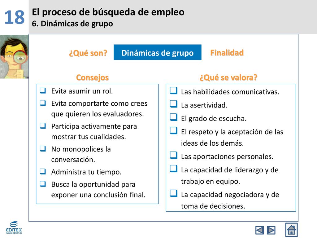 18 El proceso de búsqueda de empleo 6. Dinámicas de grupo Finalidad